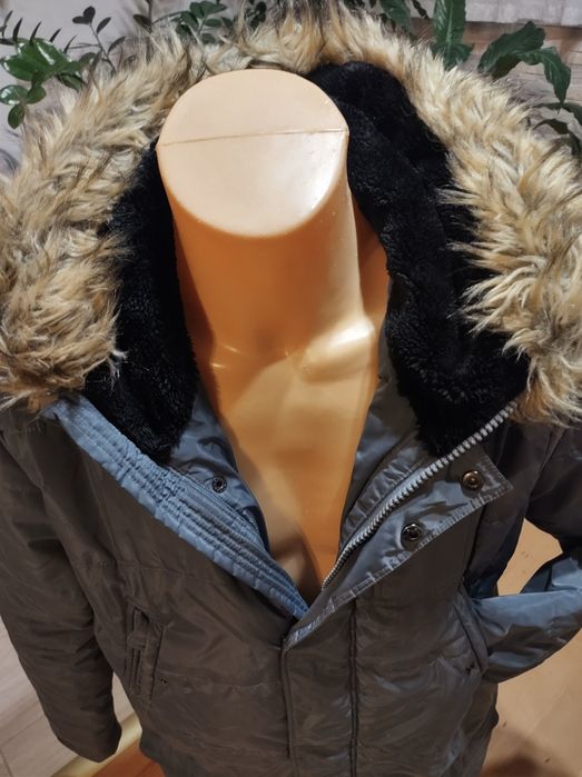 LTB parka męska ocieplana kurtka długa z kapturem i futerkiem