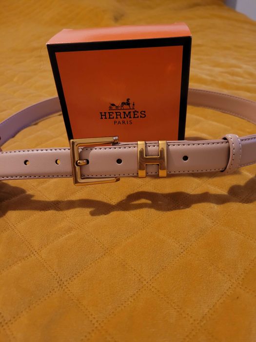 Beżowy damski pasek ze skóry naturalnej 105 cm