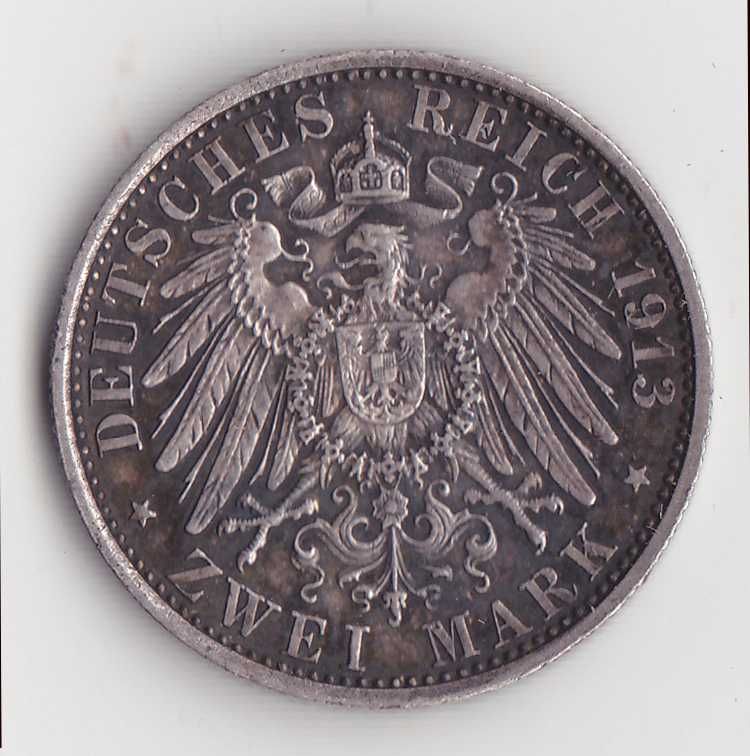 Німецька срібна монета 2 марки 1913 року з Вільгельмом