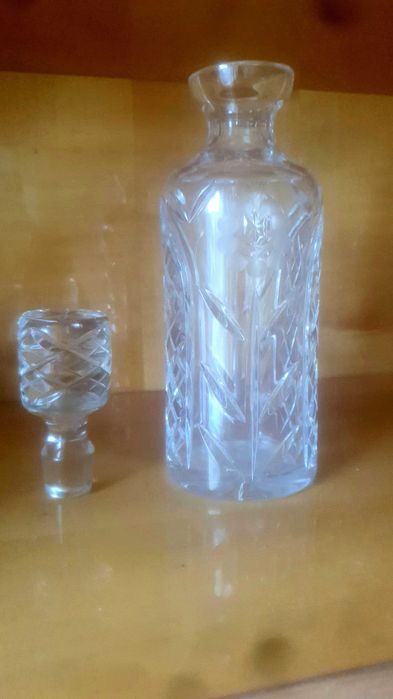 Karafka krysztalowa wraz z kieliszkami. Prl, vintage, szklo, krysztal