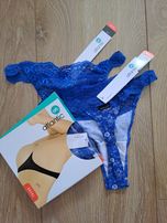 2+1 Stringi damskie Atlantic, rozmiar S, 2PACK, koronkowe, niebieskie