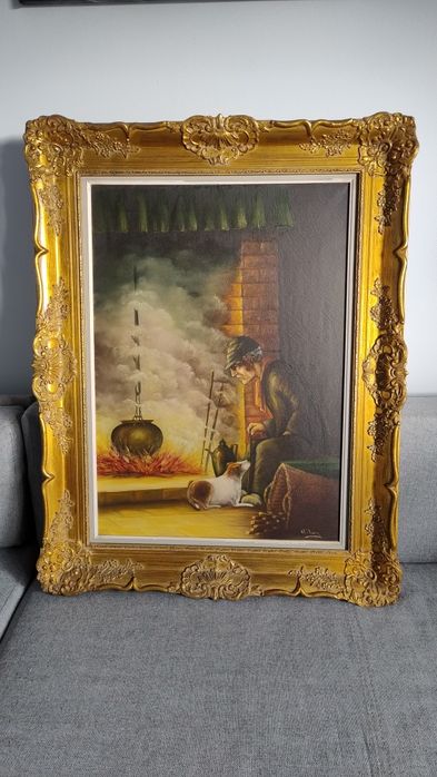 Stary Obraz na płótnie w złotej ramie