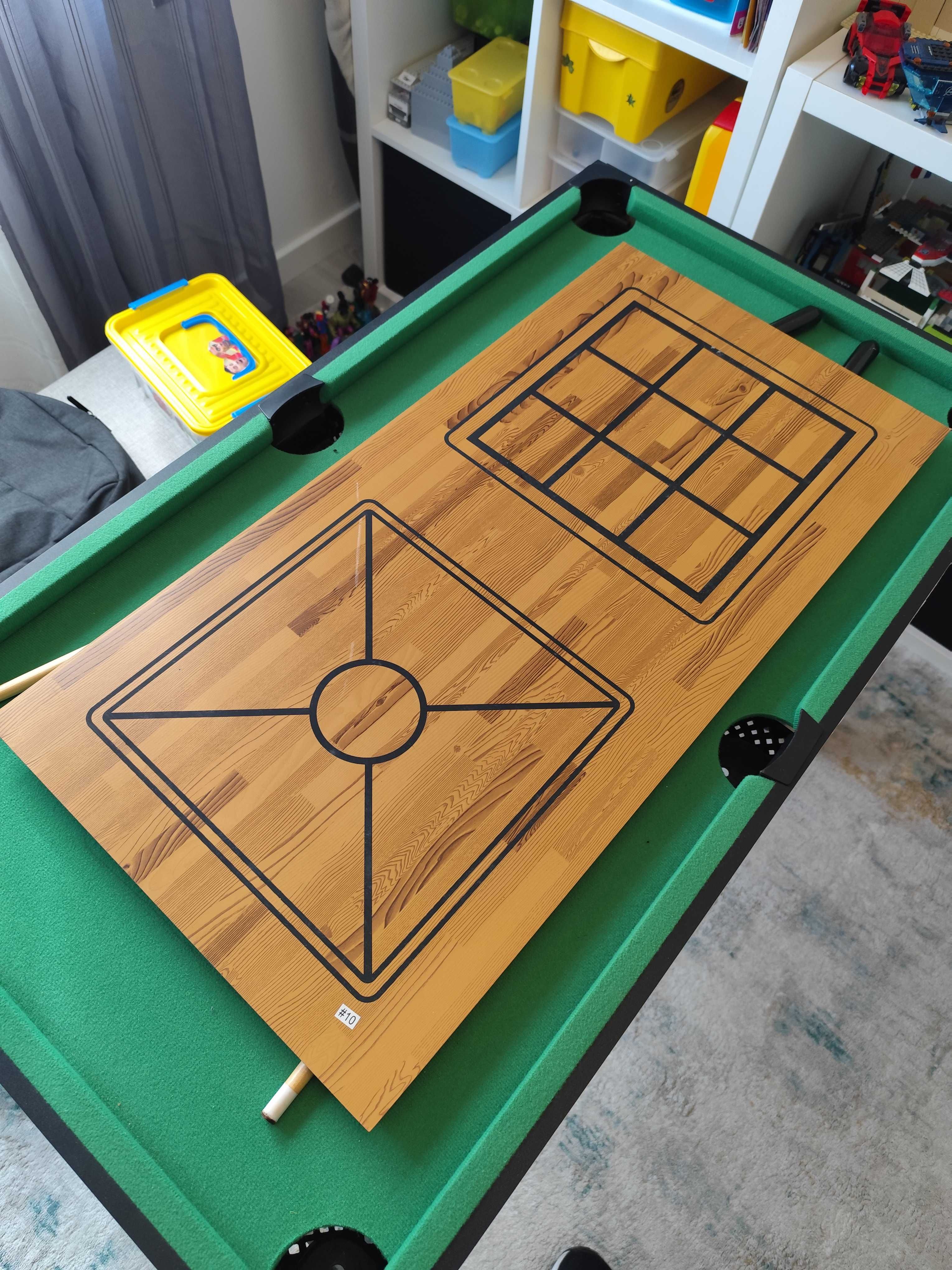 Mesa 4 em 1: Matraquilhos, Bilhar e Air Hockey e jogos tabuleiro