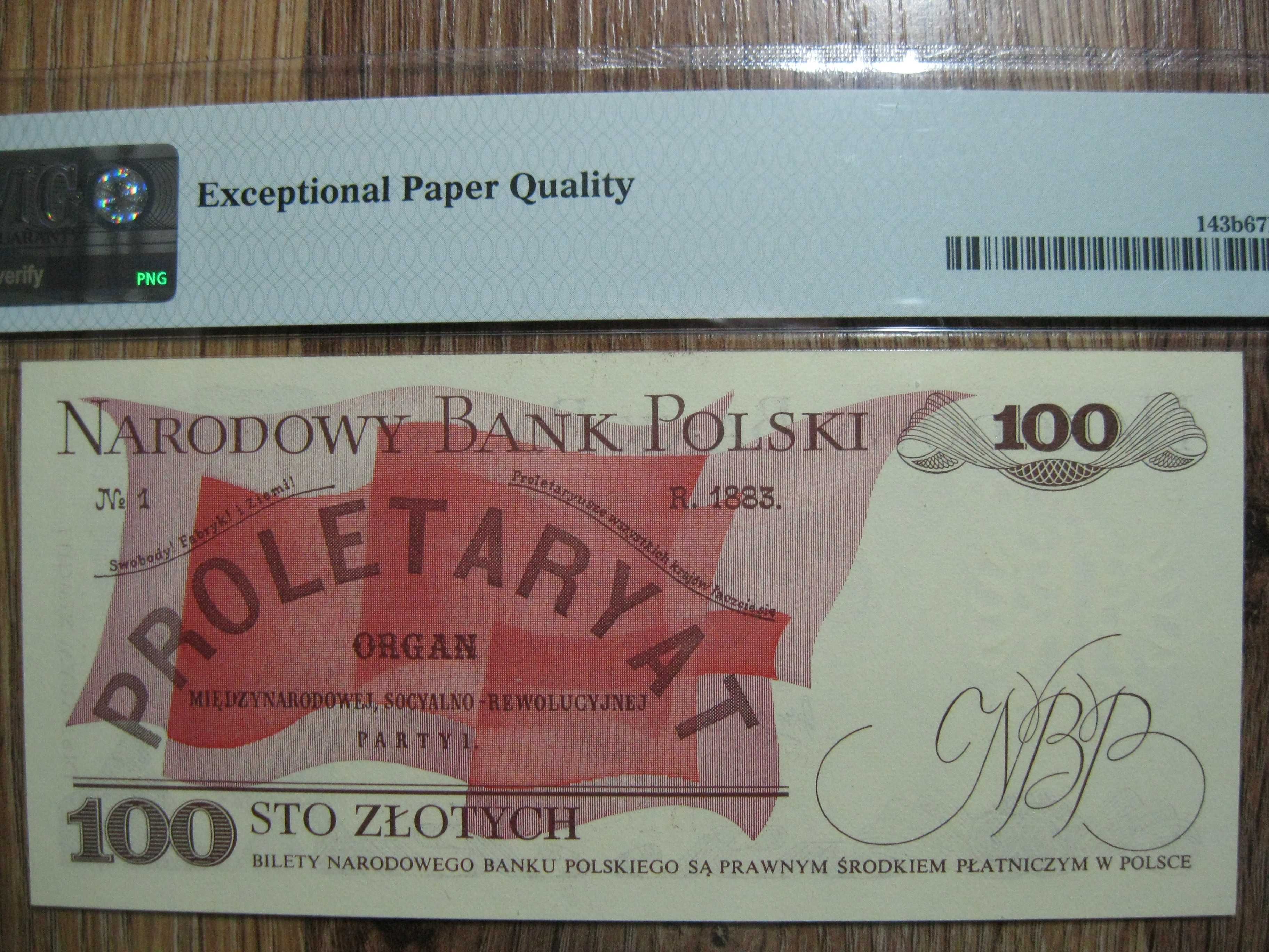 Banknot PRL 100 złotych 1976 rok seria DE Waryński grading PMG 67