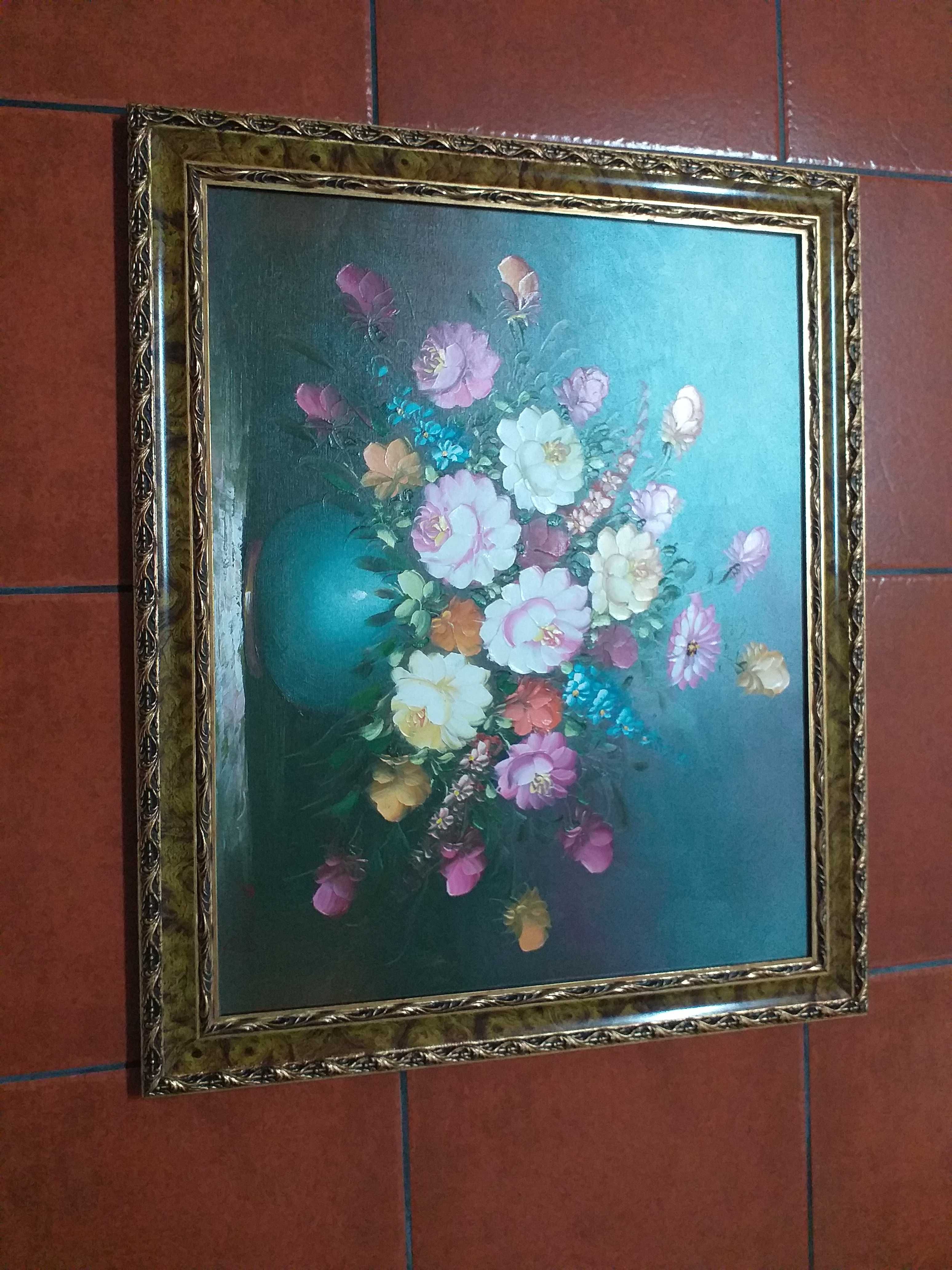 Quadro com pintura e moldura dourada vintage