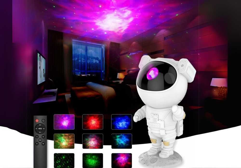 PROJEKTOR GWIAZD ASTRONAUTA Lampka Nocna Rzutnik Led Laserowy Biały
