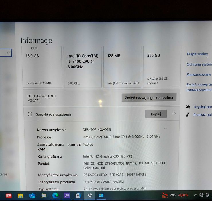 MSI B250M PRO-VH + i5-7400 + 16GB (2x8) RAM