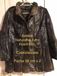 Krótkie futro naturalne czekoladowe M/L Vintage blyszczące