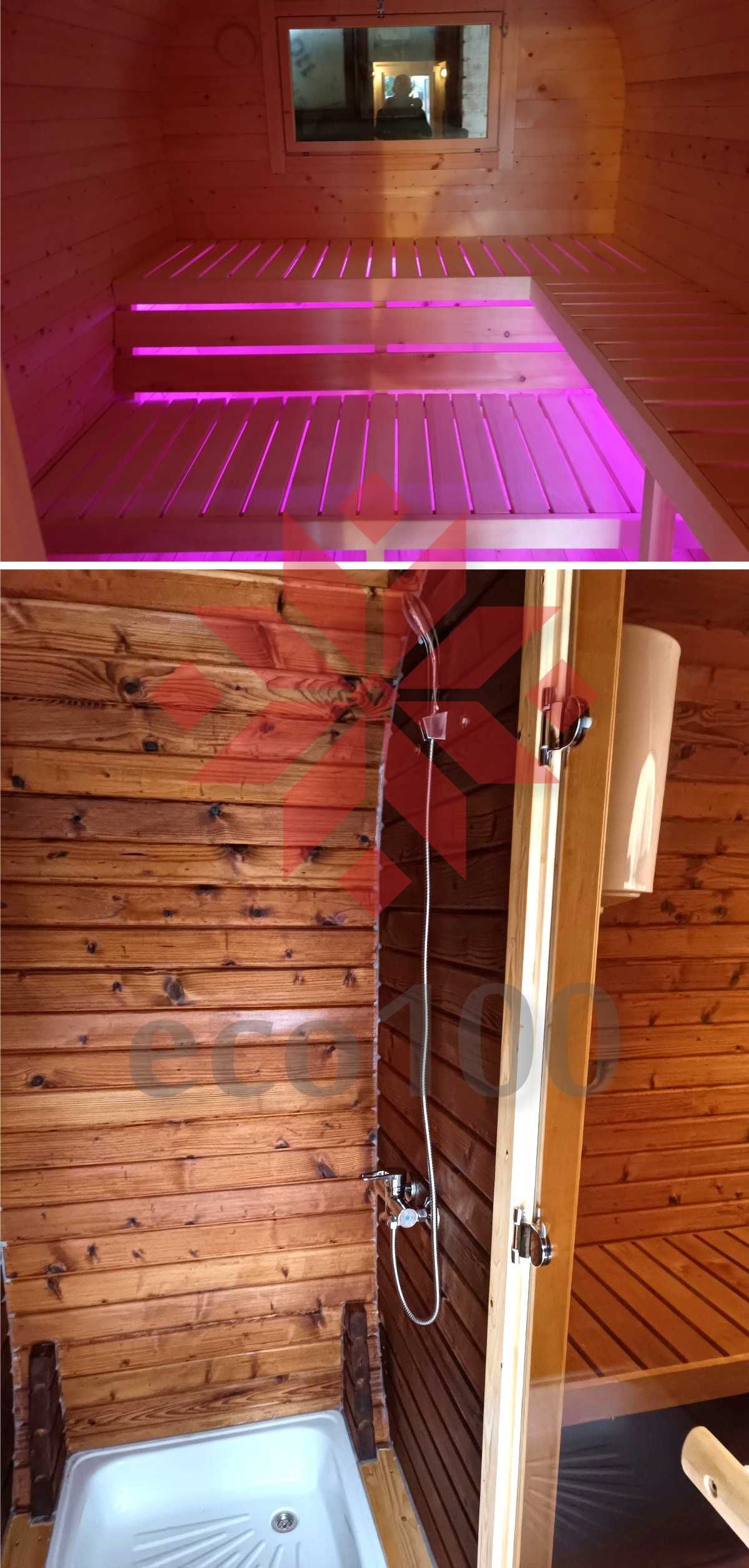 Duża Sauna Beczka Sauna KWADRATOWA z prysznicem 5m. AGROTURYSTYKA