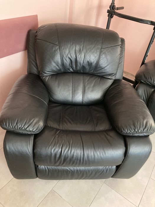 Komplet wypoczynkowy skóra sofa-3 , dwa fotele z funkcją rozkładania