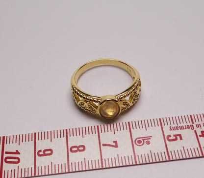 Pierścionek opalizujący kamień listki z cyrkoniami srebro złocone R.23