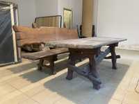Dębowy stół i ławka meble ogrodowe