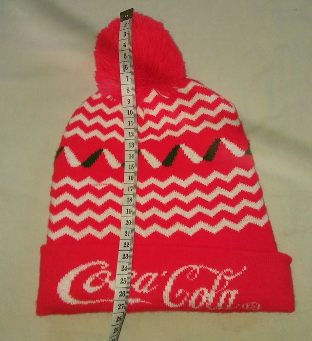 ciepła CZAPKA zimowa, czerwona czapka z pomponem, COCA-COLA, NOWA