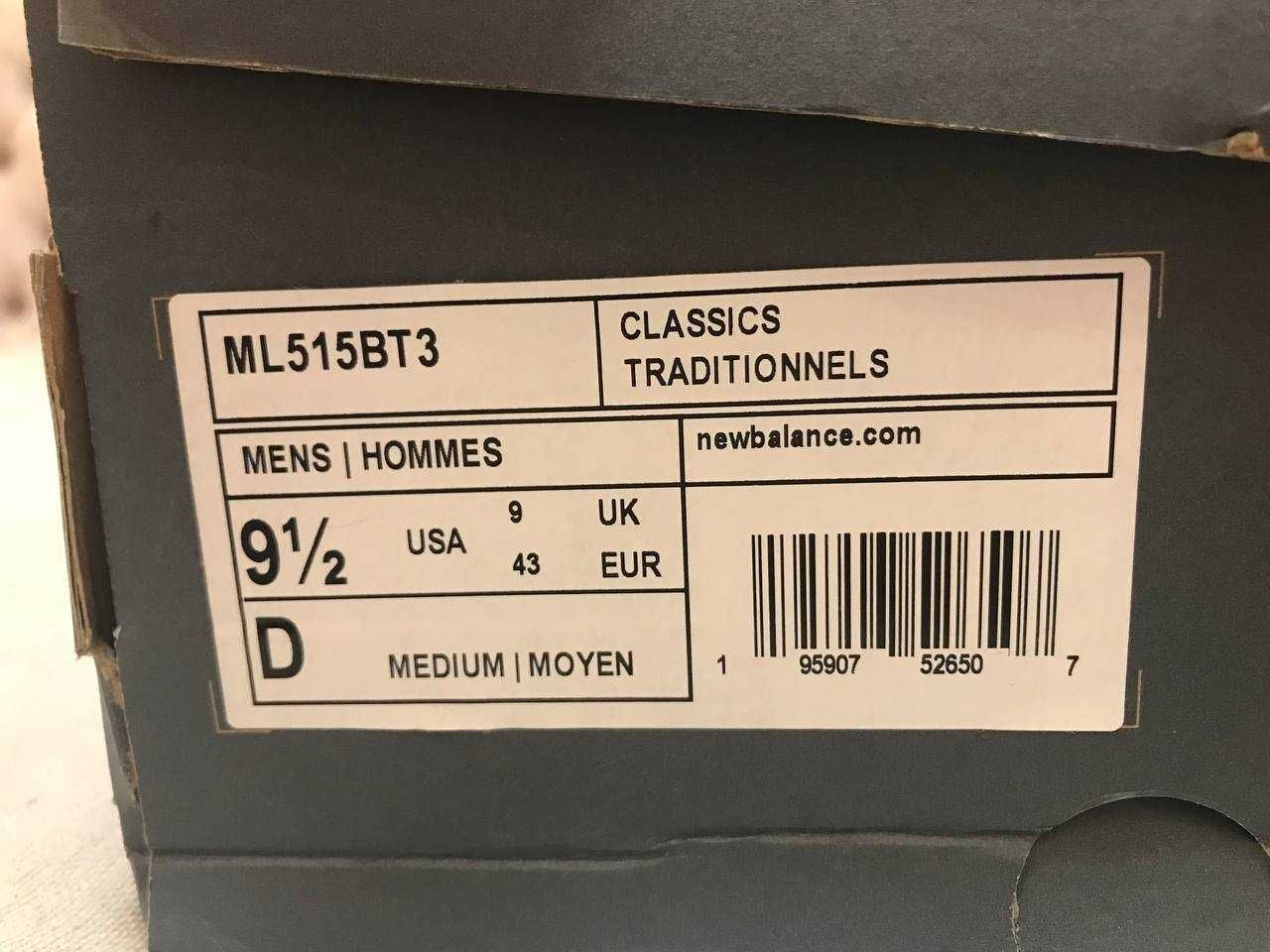 Чоловічі кросівки New Balance 515 BLACK/GREY ML515BT3 43.0 (9.5US)