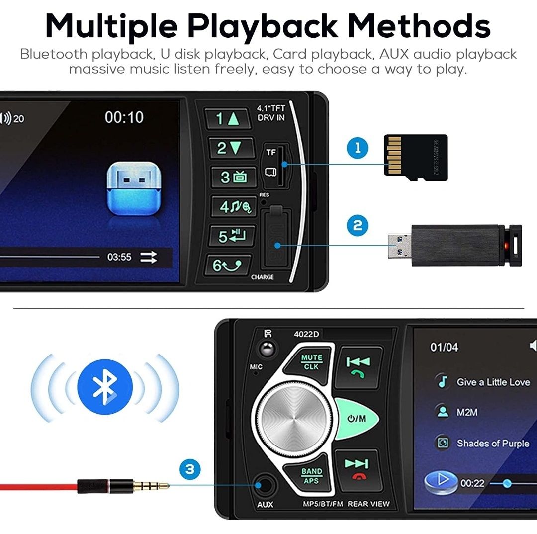 Autoradio 1Din 4,1 polegadas Bluetooth, USB, FM, SD, AUX SELADO