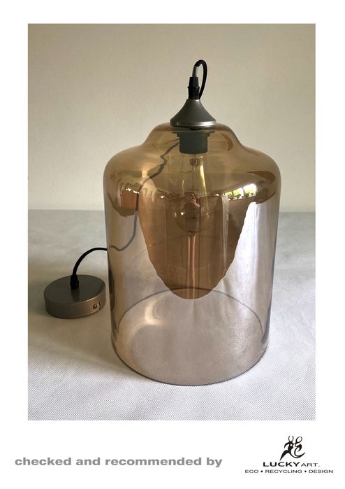 Szklana lampa wisząca cylinder bursztynowa