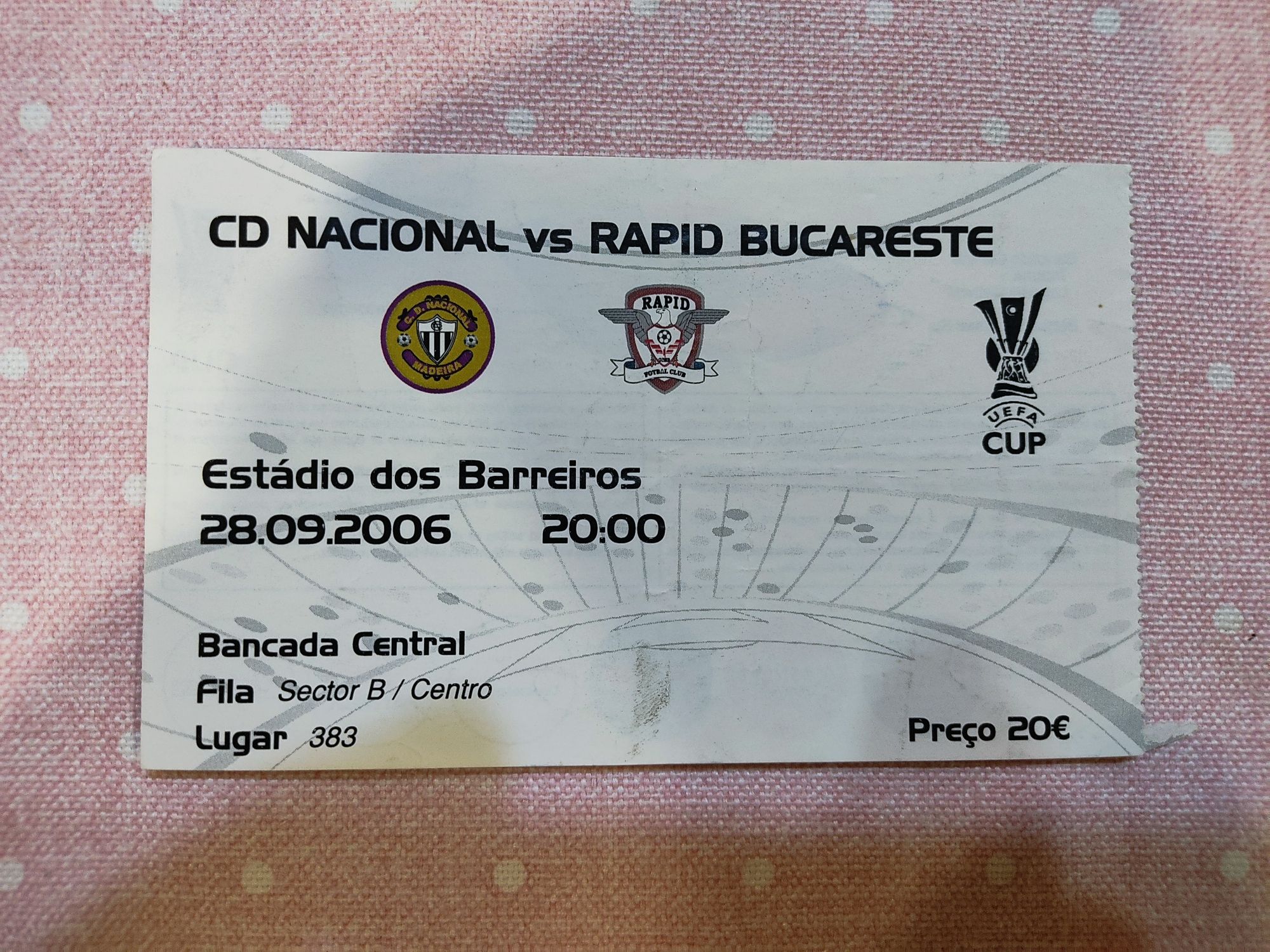 Bilhete do jogo Nacional da Madeira Rapid de Bucareste 2006 UEFA