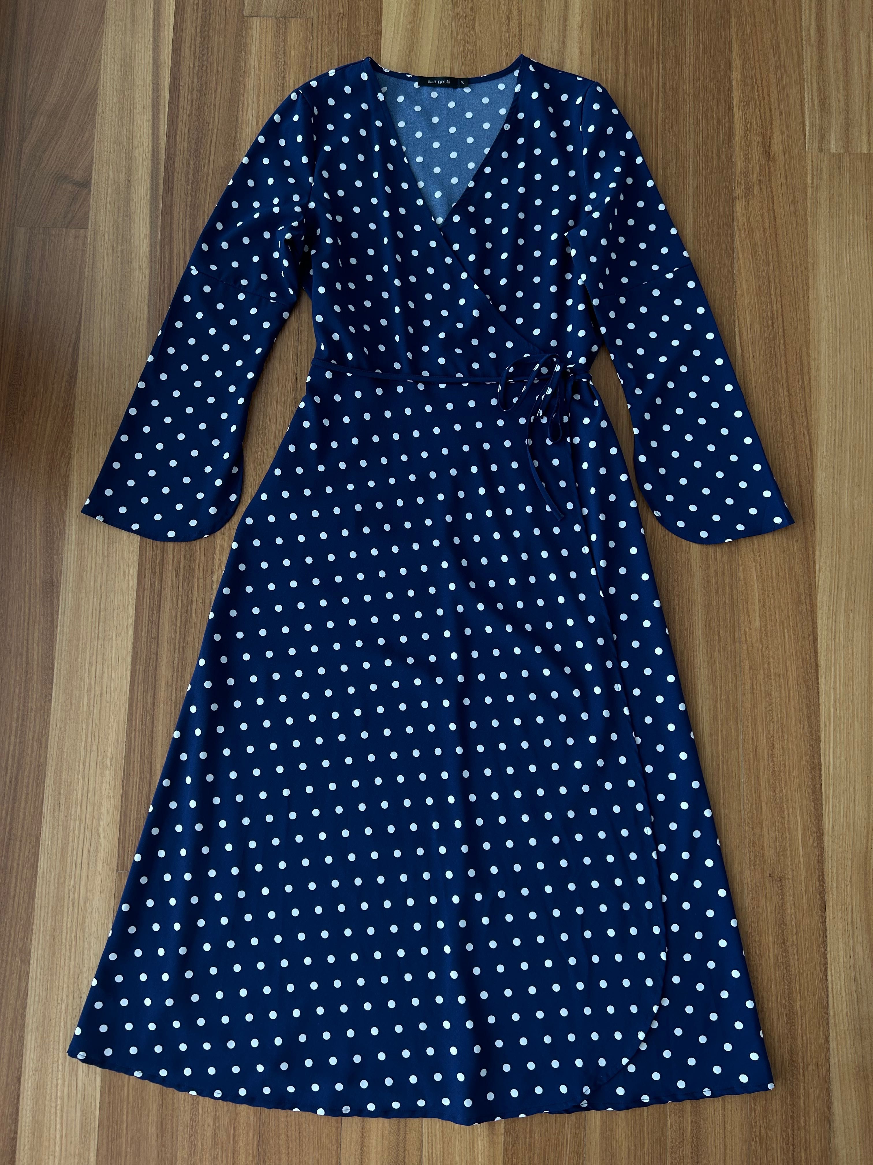 Vestido midi azul com bolinhas Ada Gatti