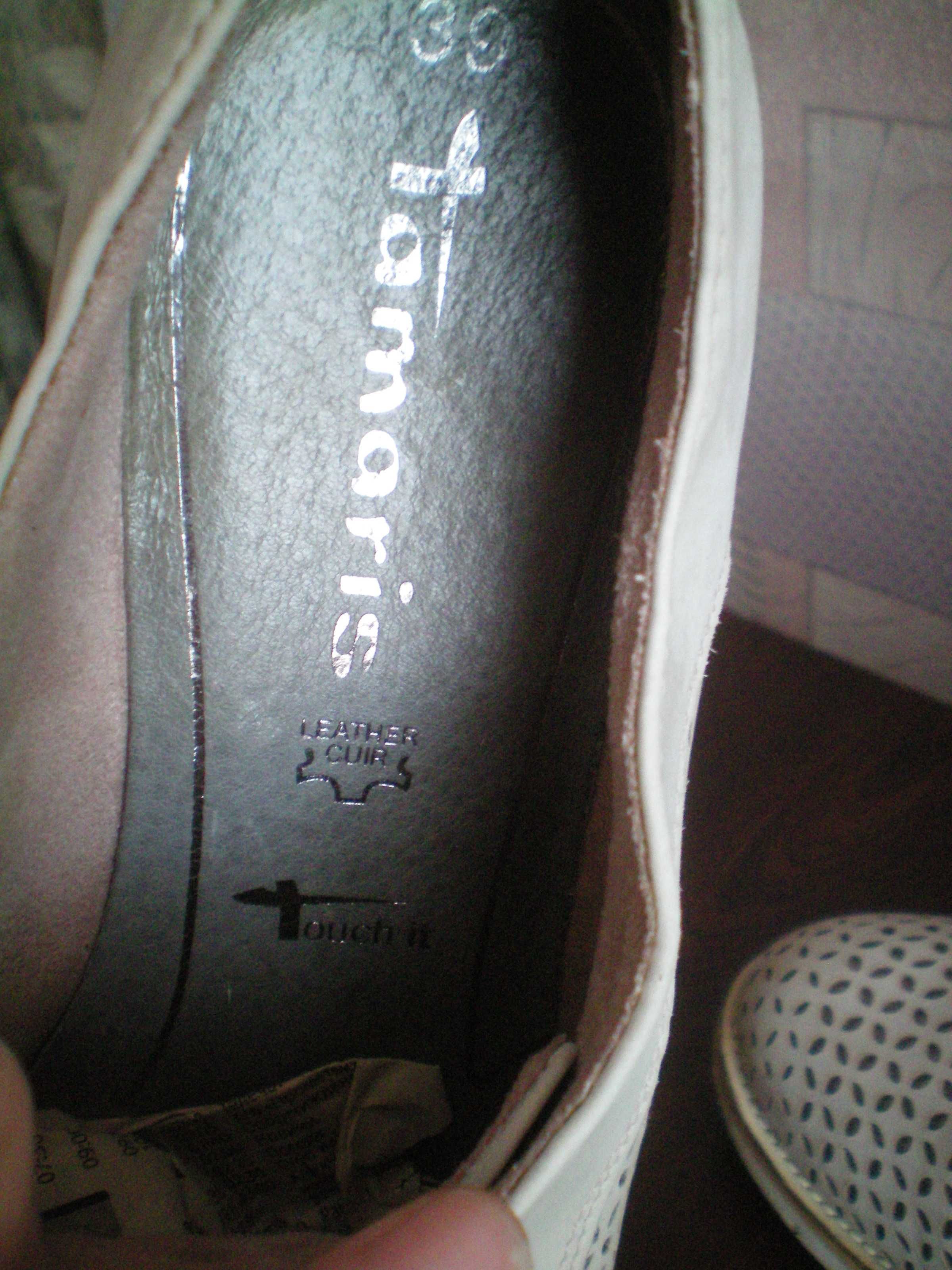 Мокасины кожаные Tamaris нубук уценка туфли стелька 25.5 с блеском
