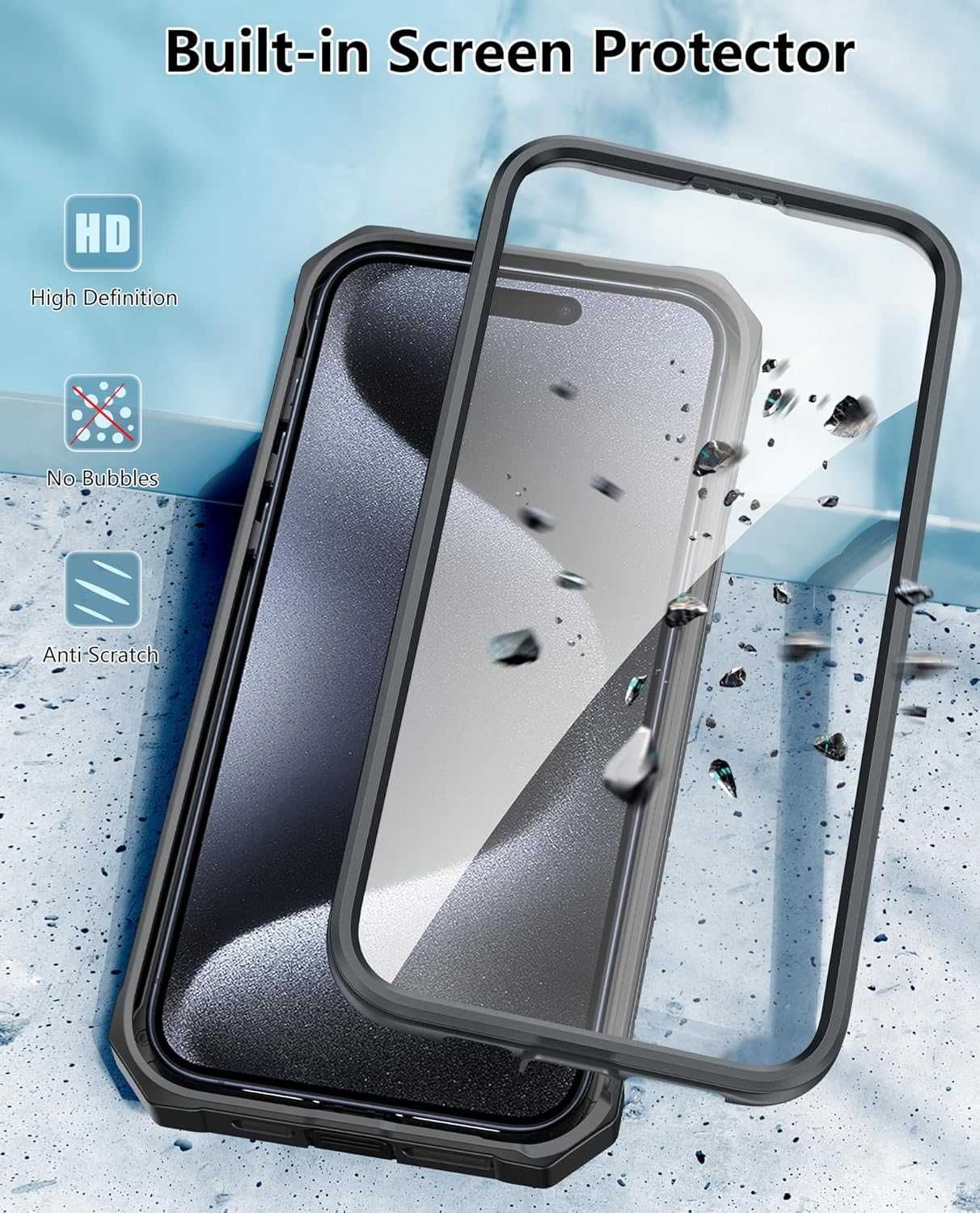 FNTCASE pancerne etui 360 do iPhone 15 Pro 1x szkło na obiektyw stojak