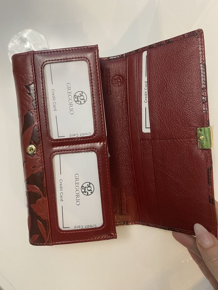 Hl 122 portfel Gregorio, czerwony, skora, 19x9cm