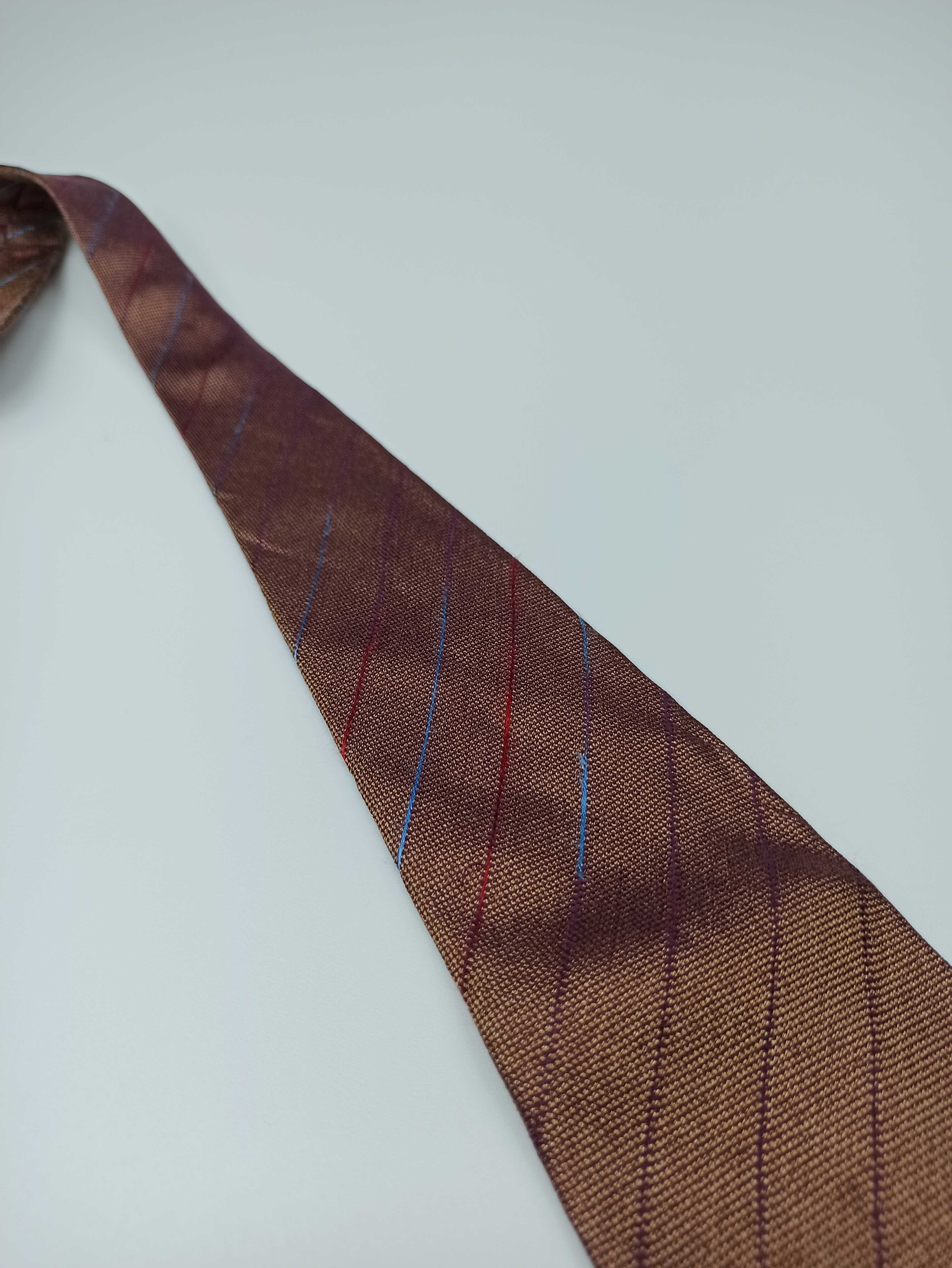 Brera Milano brązowy jedwabny krawat w paski b05