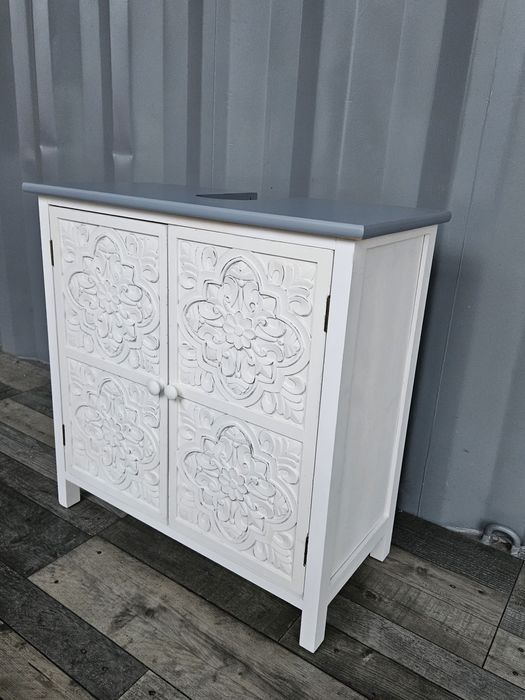 Szafka pod umywalkę szary blat ze zdobieniami