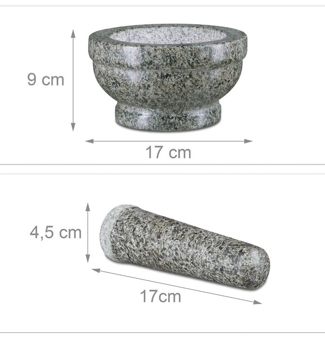 Relaxdays Moździerz, Granit, Szary, 17 cm