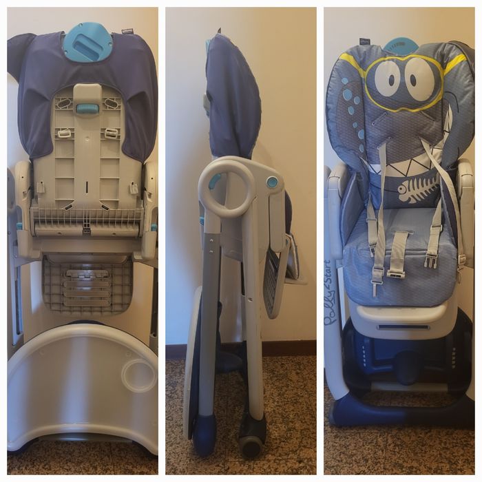 Cadeira refeição Chicco Polly2start tubarão + kit (espreguiçadeira)