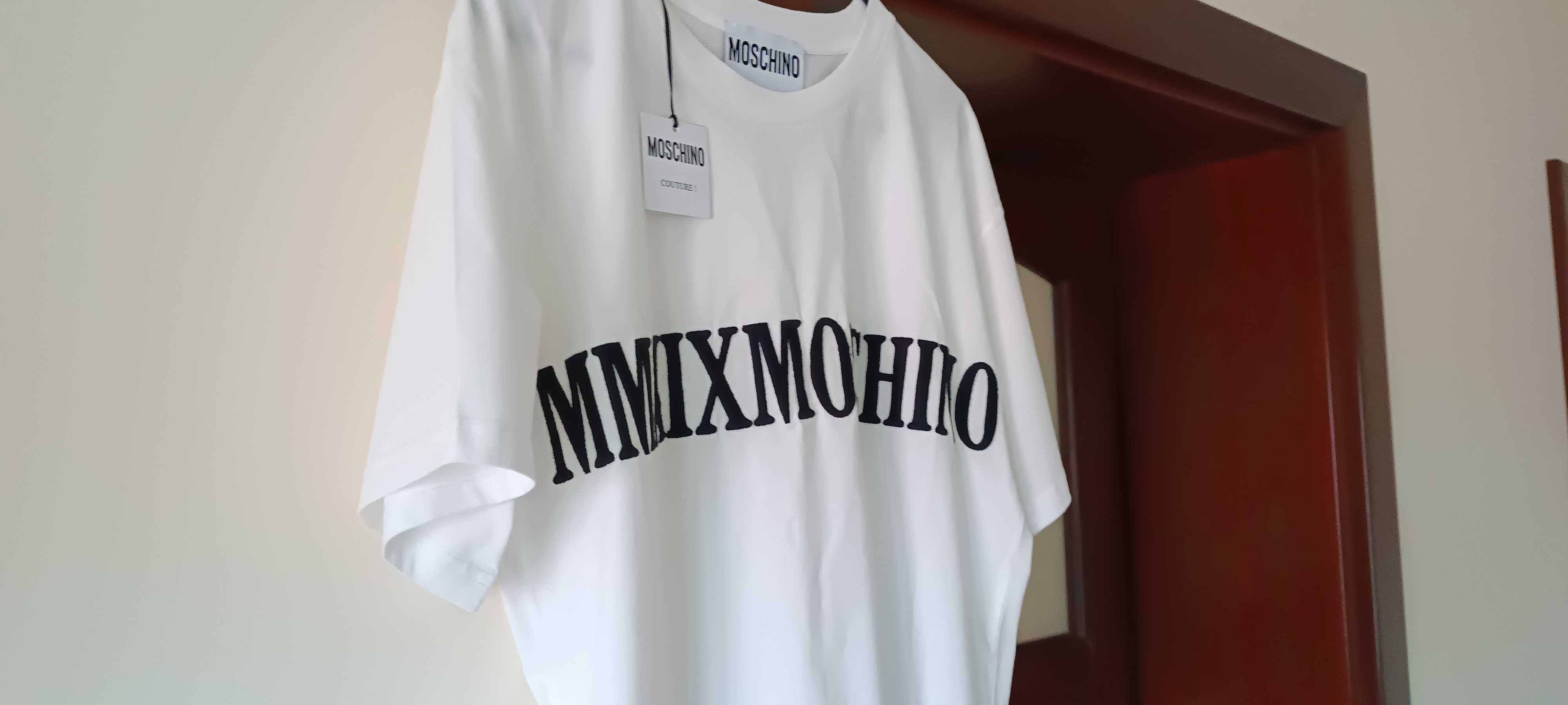 (roz. S) MOSCHINO Biały T-shirt MMXIX MOSCHINO white koszulka z haftem