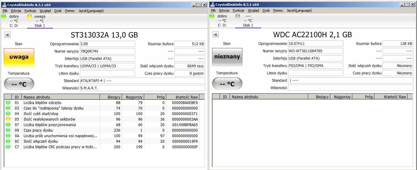 2 dyski IDE/ATA WD Seagate Retro