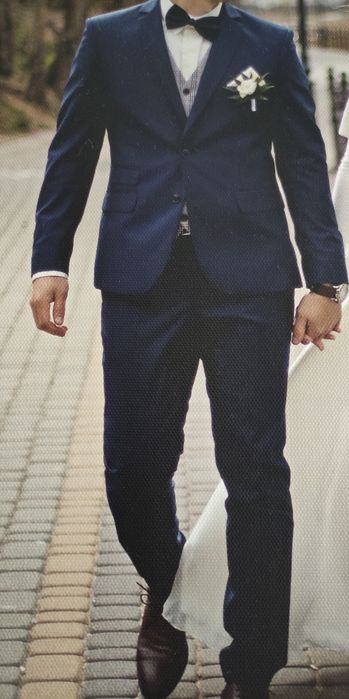 Garnitur Kubenz granatowy z kamizelka w kratkę 176/50/90