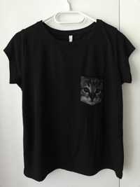 Czarna koszulka z kotkiem New Yorker XS