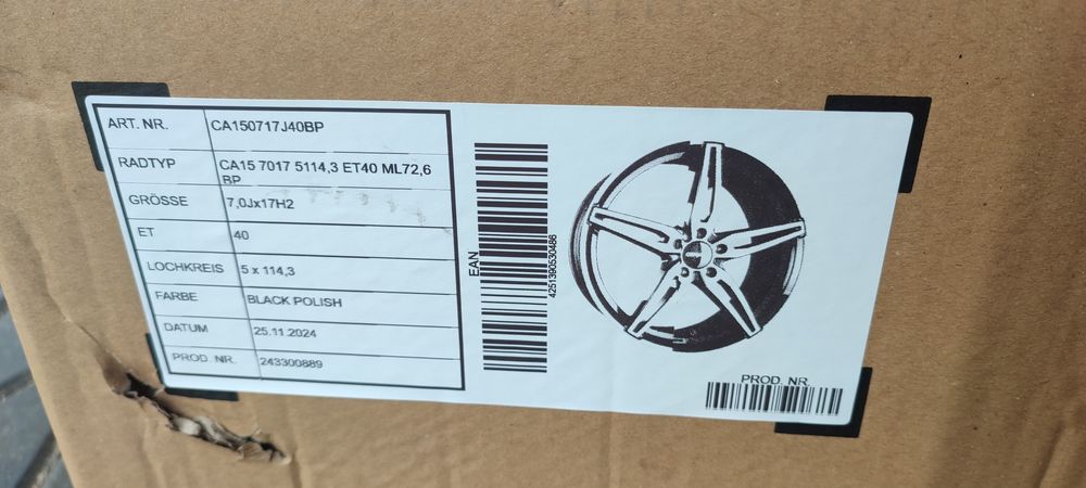 17" 7J 5x114.3 nowe felgi aluminiowe Carmani