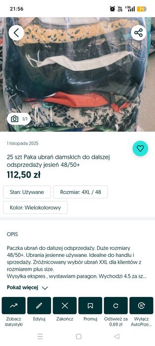 Ogłoszenie dla klientki 15 sztuk 48+