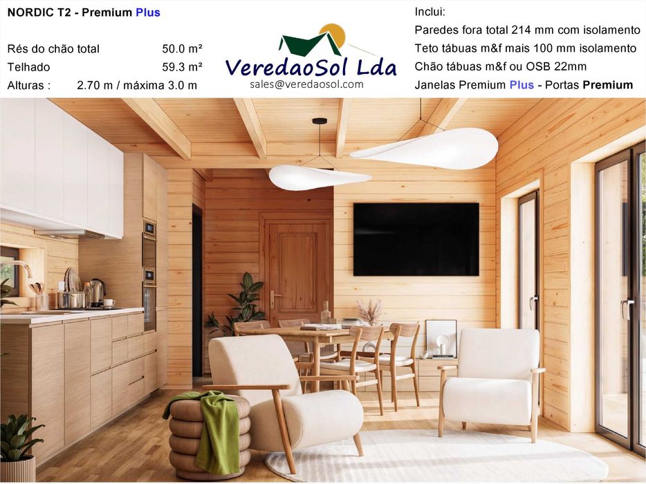 Casa Madeira NORDIC T2 50m² 214mm Segunda parede e isolamento telhado
