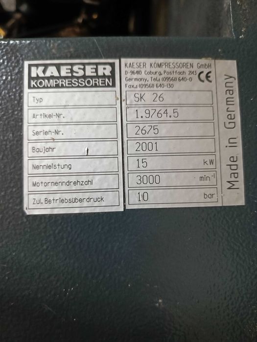 Sprzedam sprężarkę śrubową Kaeser 15 kw / 10 bar