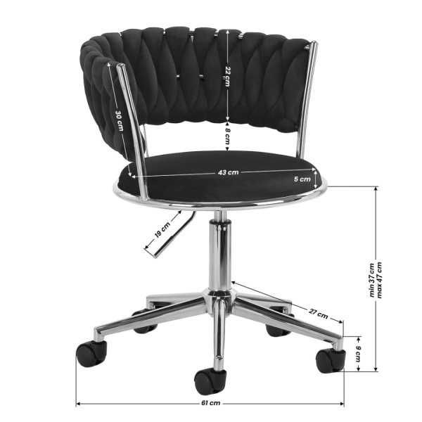 Krzesło obrotowe warkocz TRECCIA OFFICE BLACK VELVET