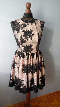 Koronkowa sukienka czarna pudrowy róż EMO 34, 36