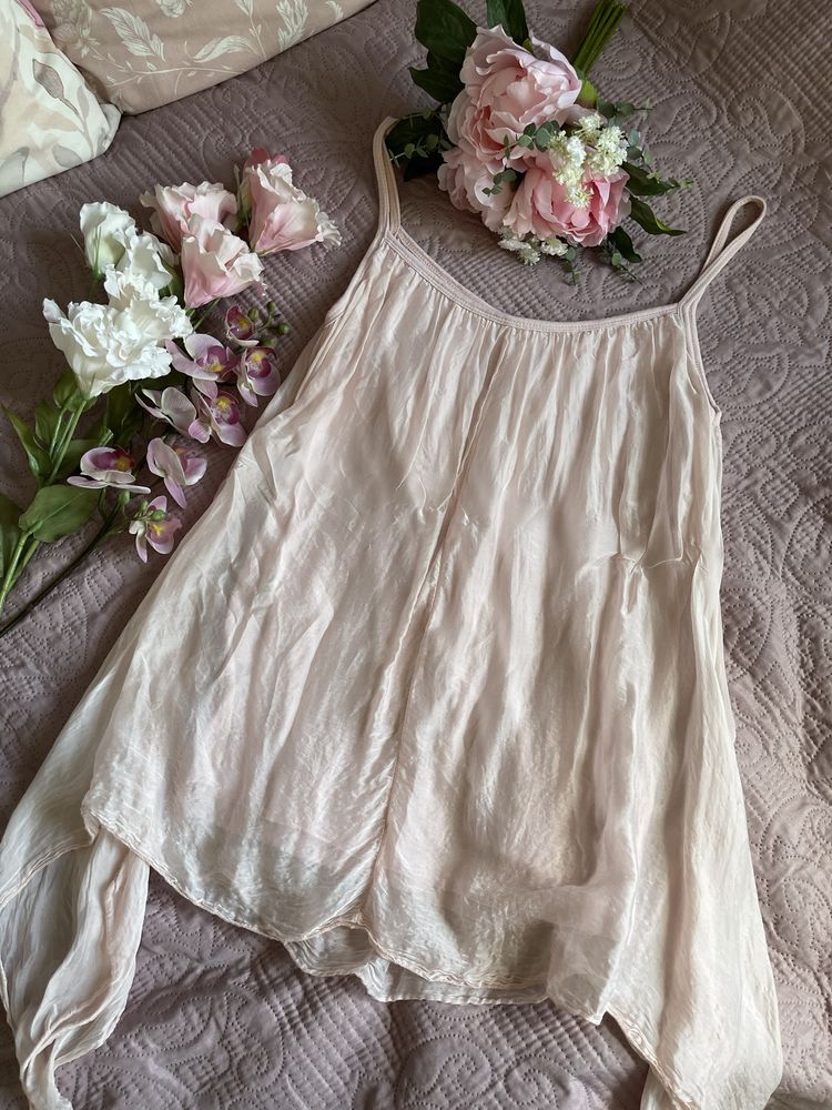 Top jedwabny pudrowy róż włoski coquette cute balletcore
