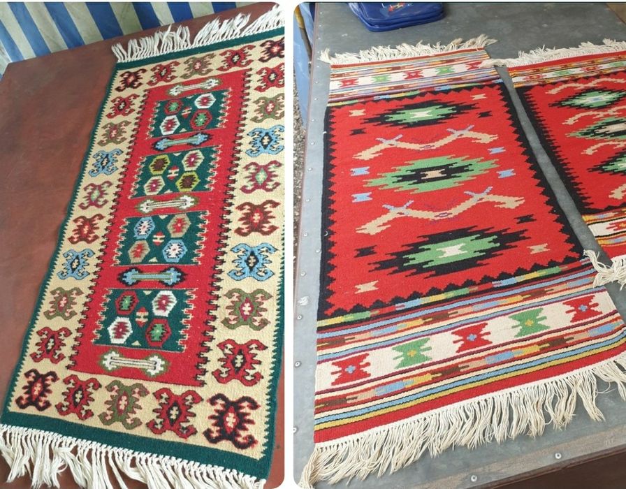 Kilim, bieżnik, maki, słoneczniki Cepelia, Art Deco PRL