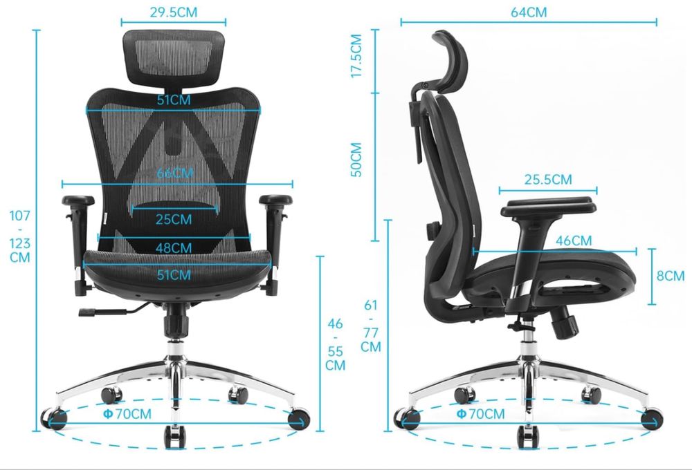 SIHOO Cadeira Ergonómica Escritório Encosto Alto 3D com Apoio Lombar