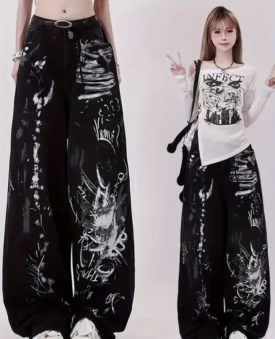 Дизайнерські модні друковані сріблясті широкі штани