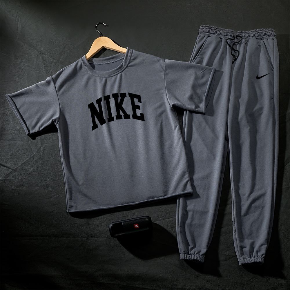 Мужской комплект футболка штаны серые Найк чоловіча футболка Nike