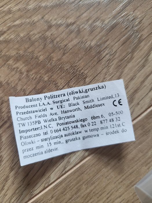 Balon Politzera ( gruszka) z kompletem oliwek do ucha, nosa