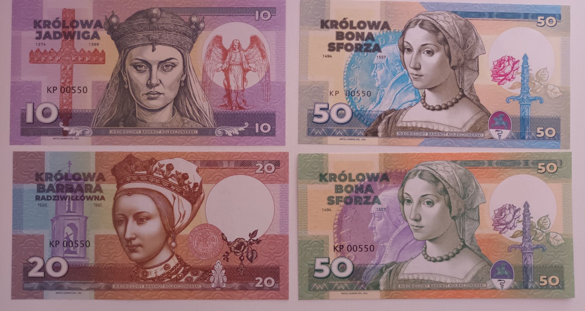 Banknoty 4x Królowe Polski Jadwiga Barbara 2xBoma 2023