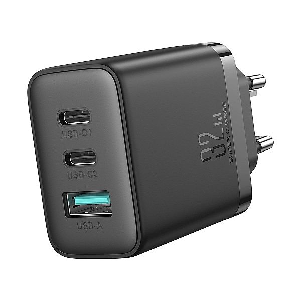 Szybka ładowarka Joyroom JR-TCF10/2x USB-C USB-A 32W - czarna