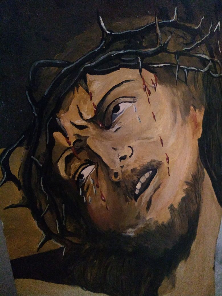 Chrystus cierpiący obraz na desce ze specyfikacją autorstwa