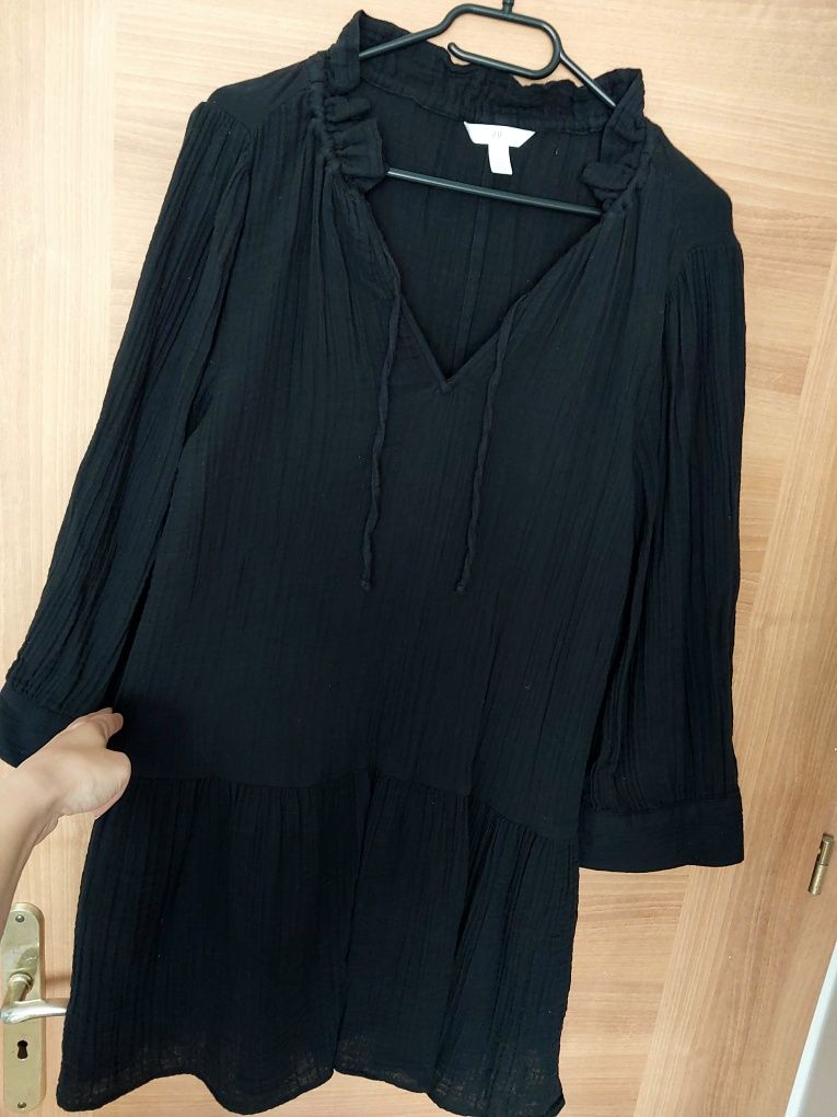 Czarna muślinowa sukienka H&M letnia sukienka z bawełnianego muślinu