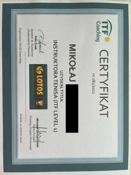 Instruktor Tenisa / Sparingpartner